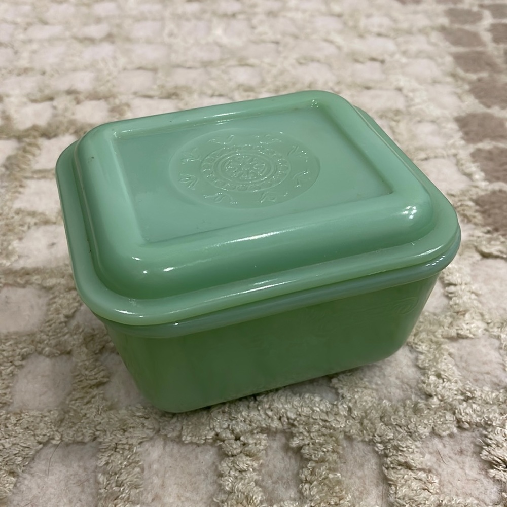 1. Jadeite Fire King Philbe Refrigerator Box  w/lid
